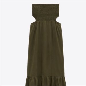 Zara Hunter Green Maxi Smocked Maxi Dress